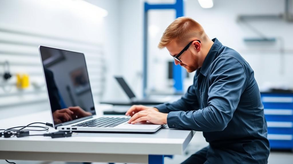 Laptop repair technician in Pune repairing a laptop on a professional workbench