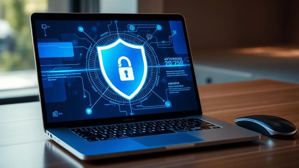 Laptop screen showing security scanning during virus removal and software service